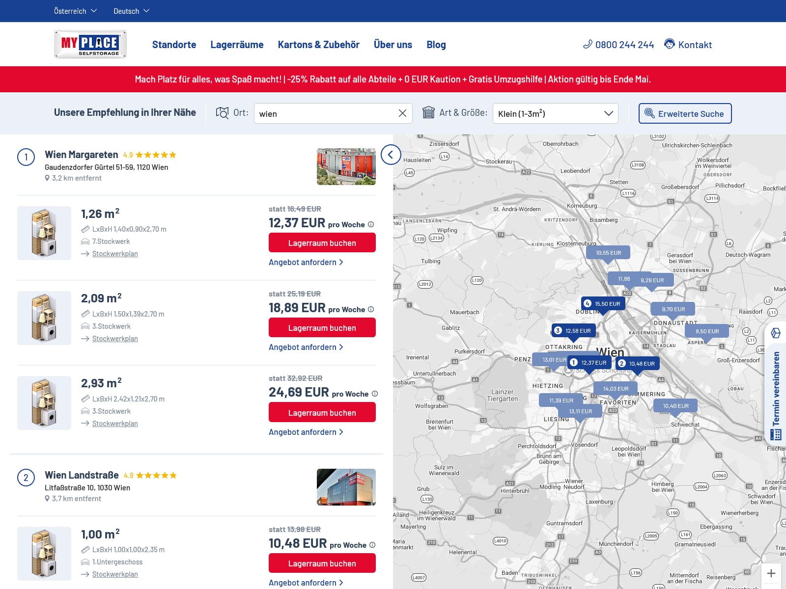 Screenshot MyPlace SelfStorage Website